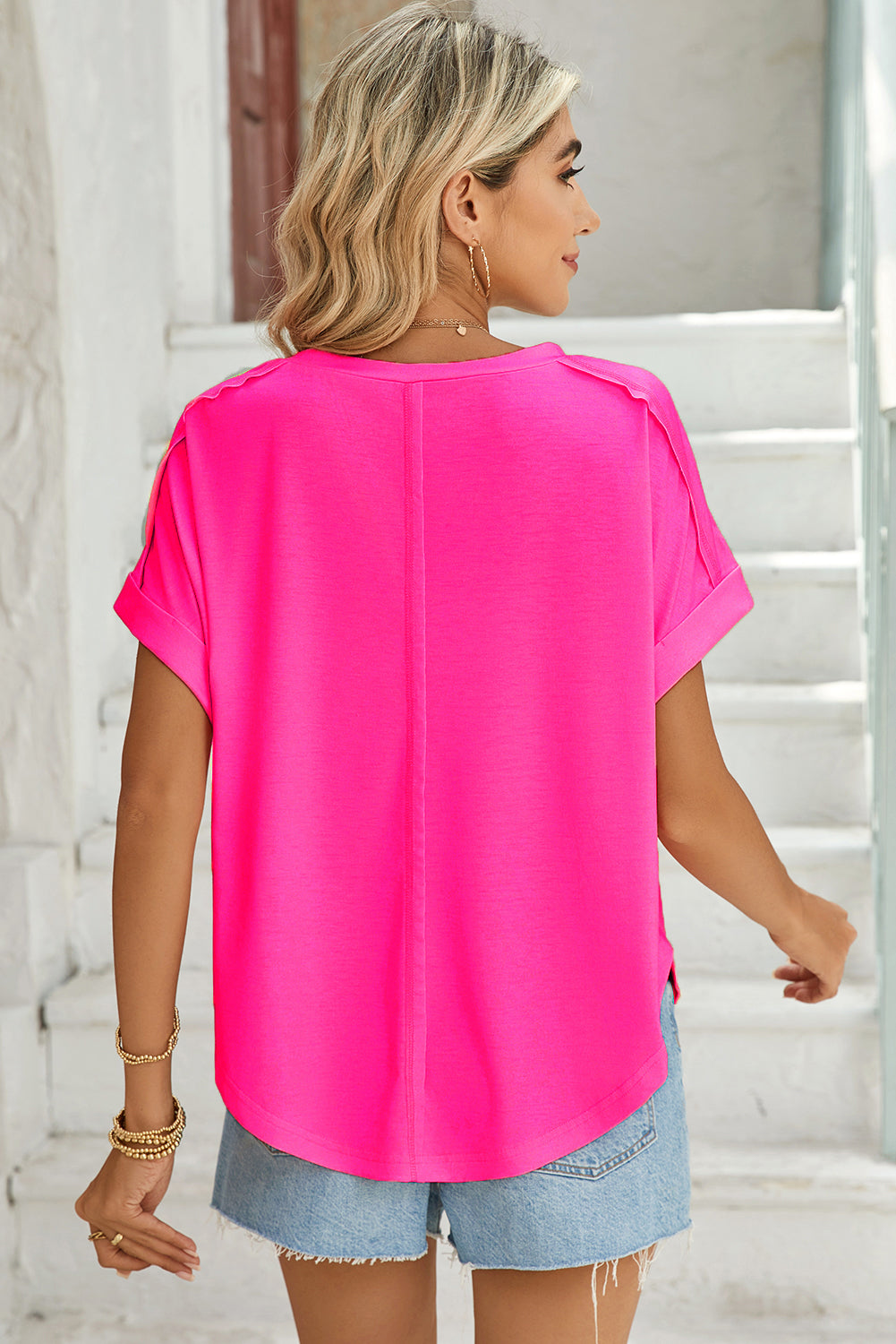 Green & Rosy Colorblock Exposed Seam Tee