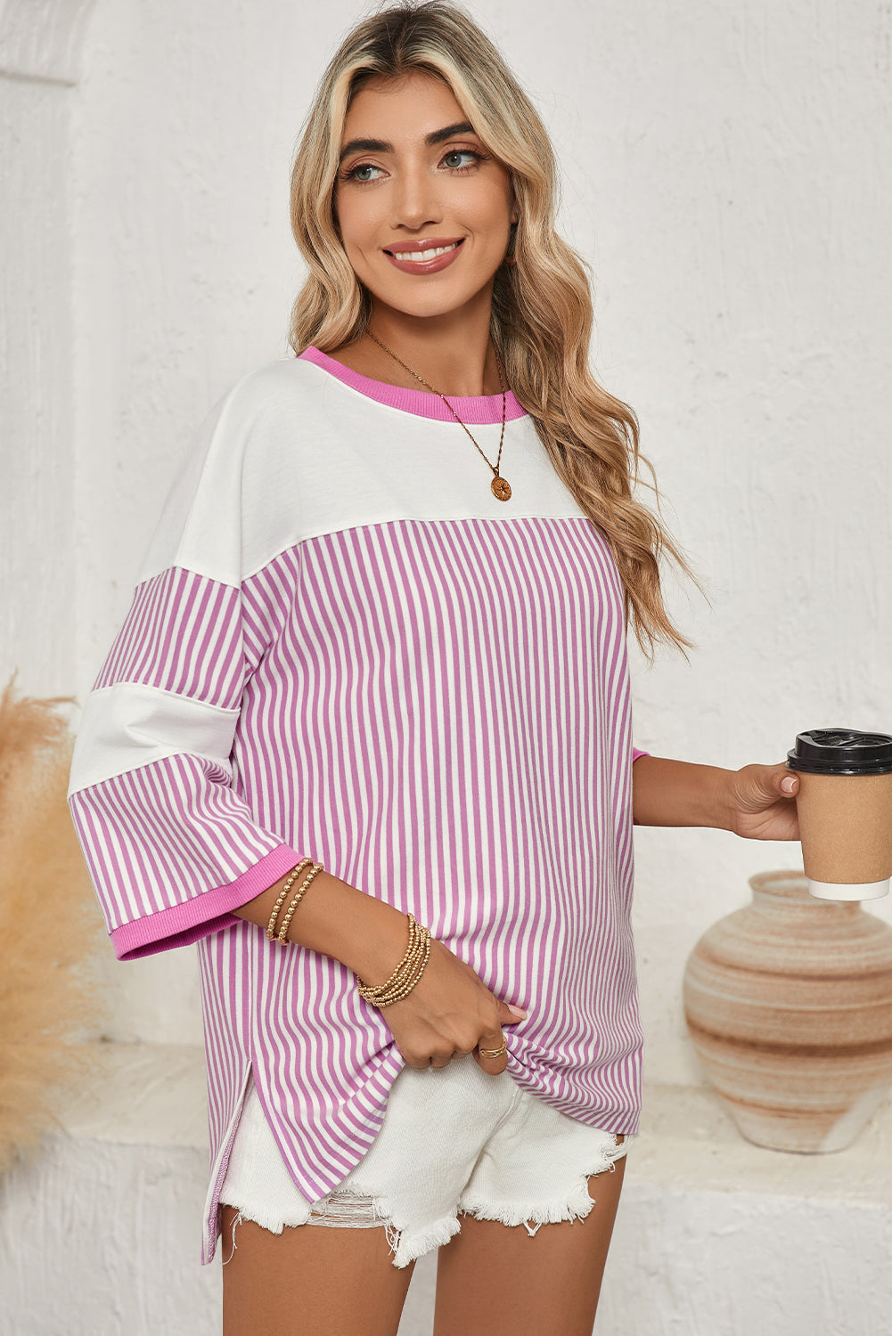 Black & White Striped Patchwork Oversized Tee