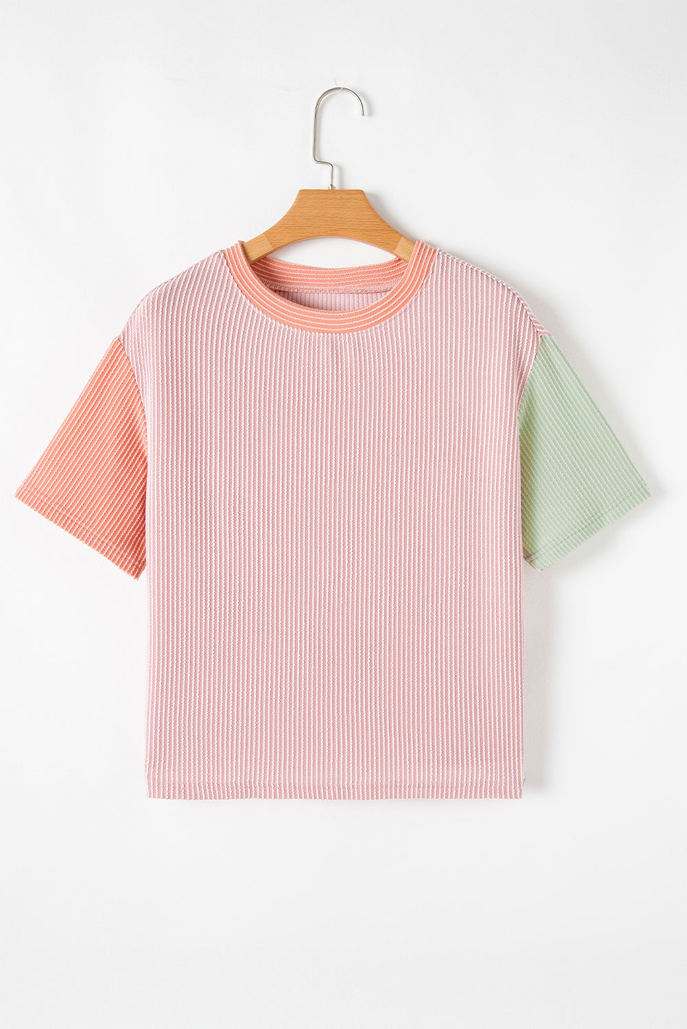 Rose Red Corded Colorblock Crewneck Tee