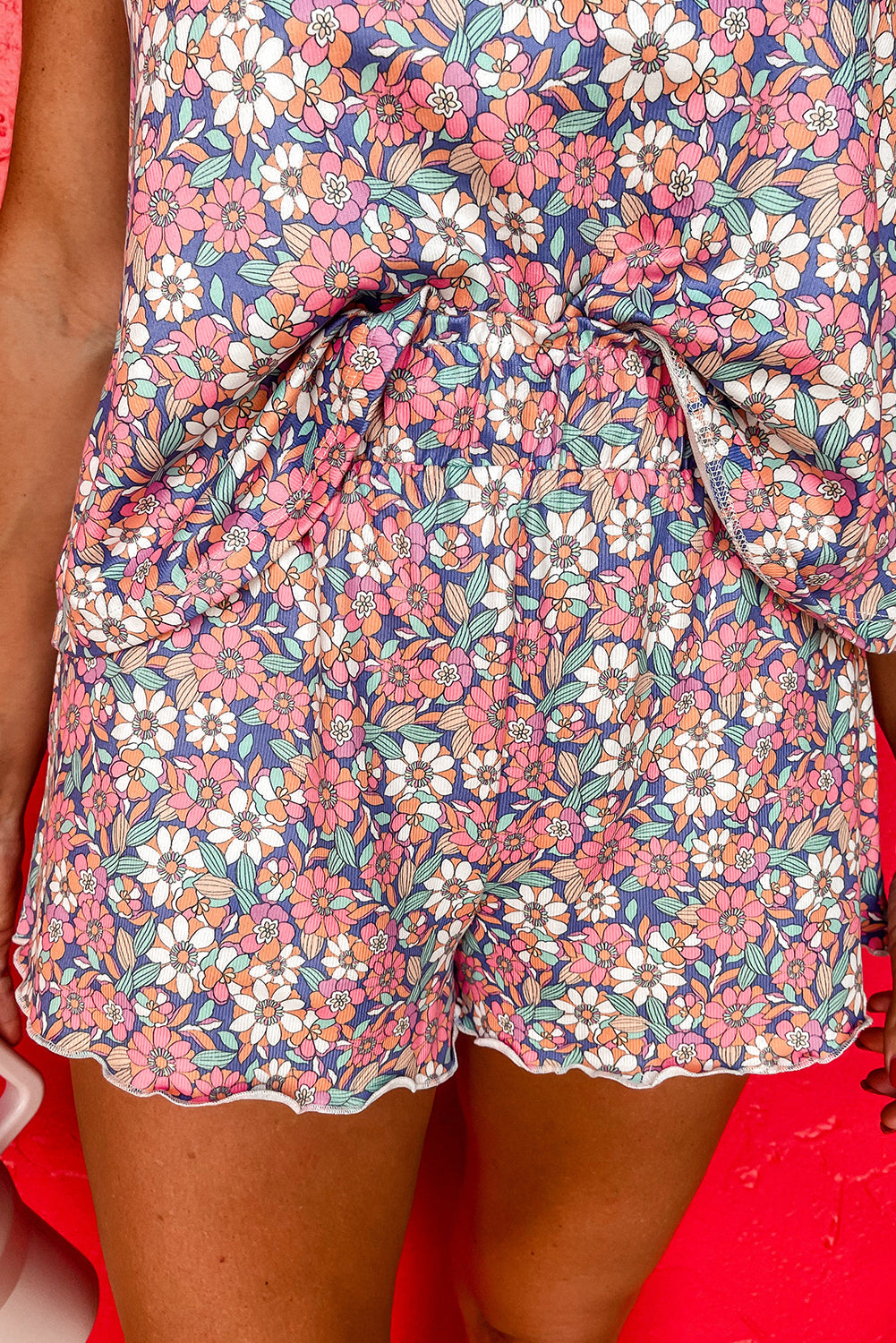 Sky Blue Floral Print Camisole and Shorts Set