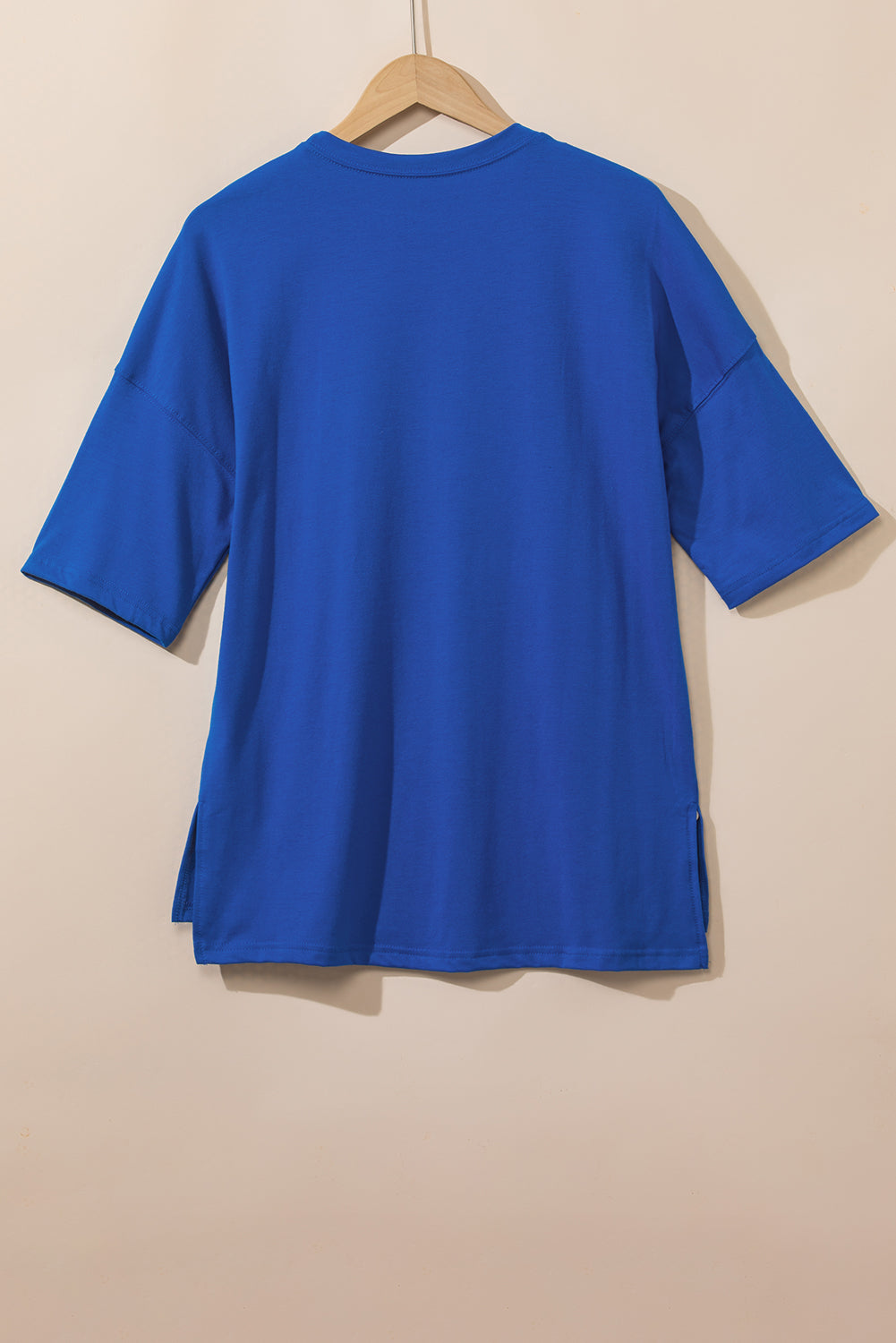 Dark Blue Solid Color Side Slit Tunic Top