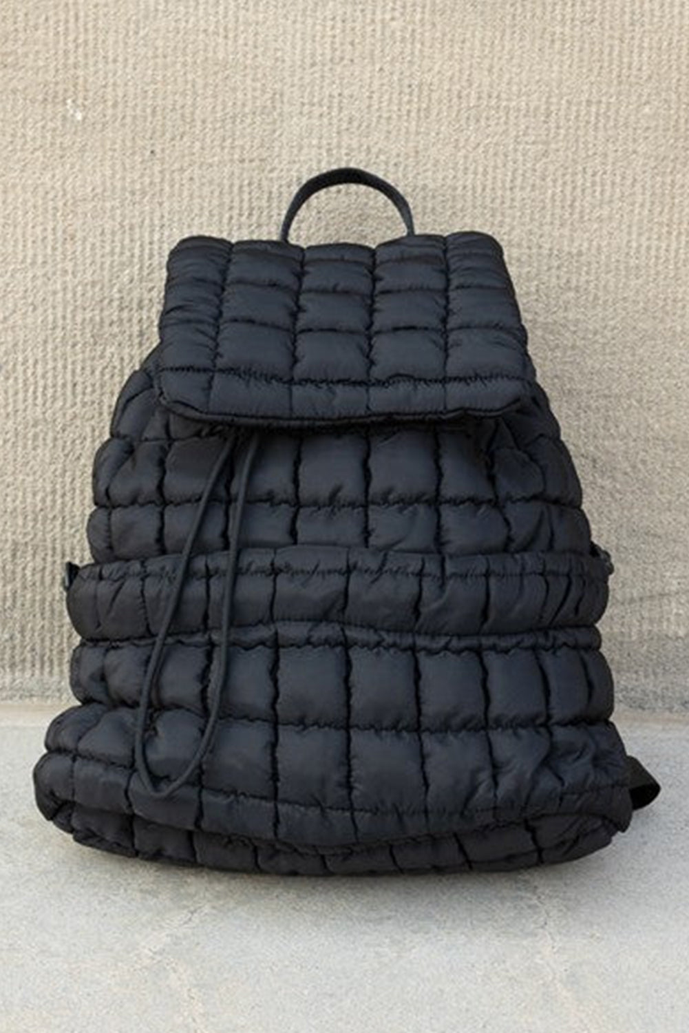 Coffee Solid Flapped Quilted Puffer Backpack