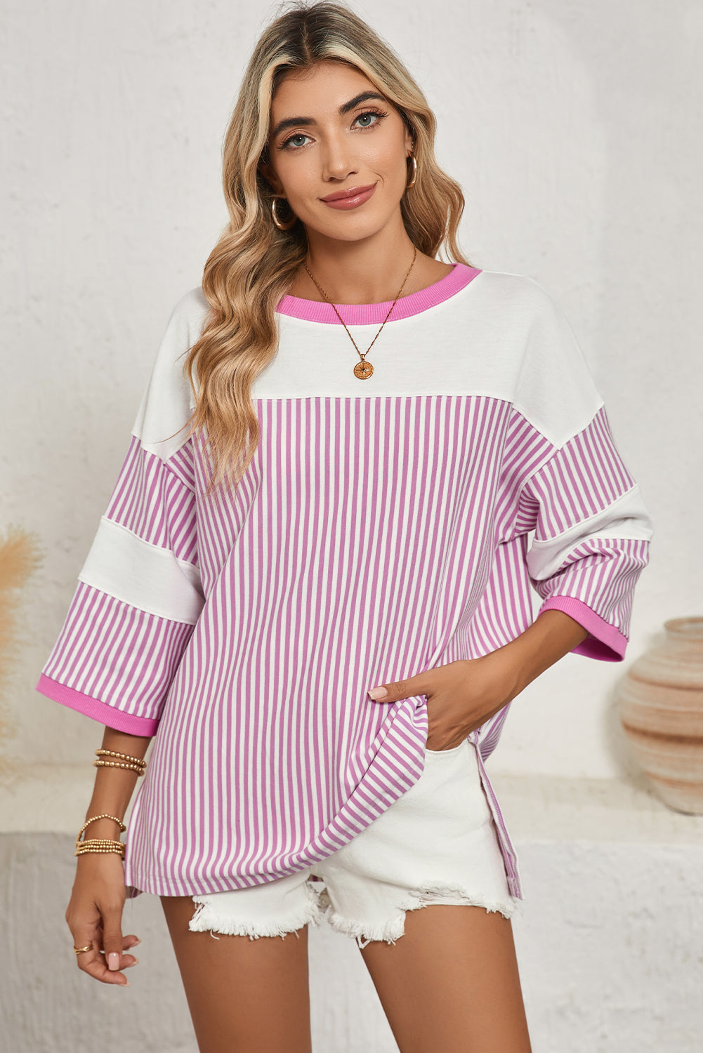 Black & White Striped Patchwork Oversized Tee