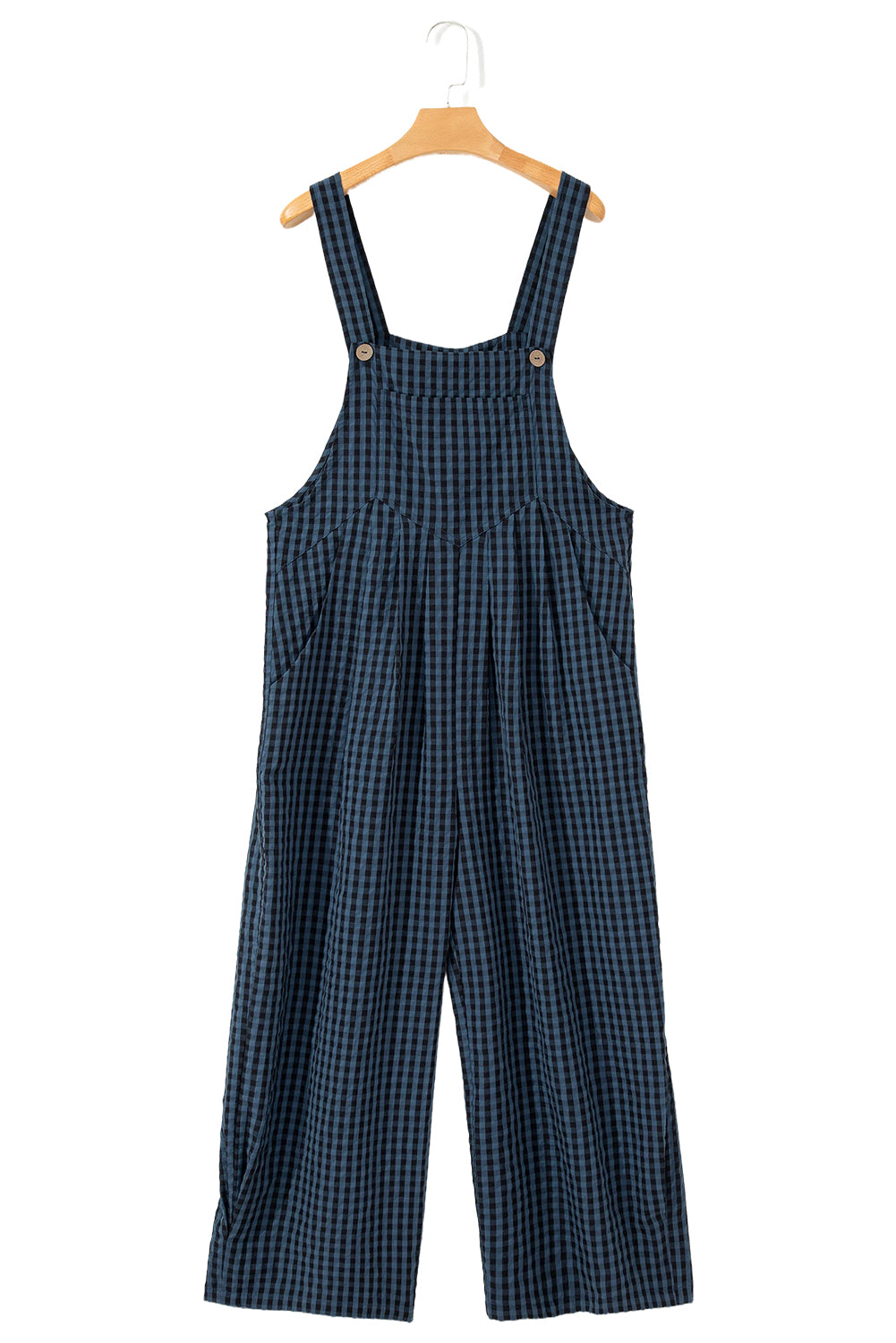 Sail Blue Plaid Print Buttoned Pocket High Waist Overall