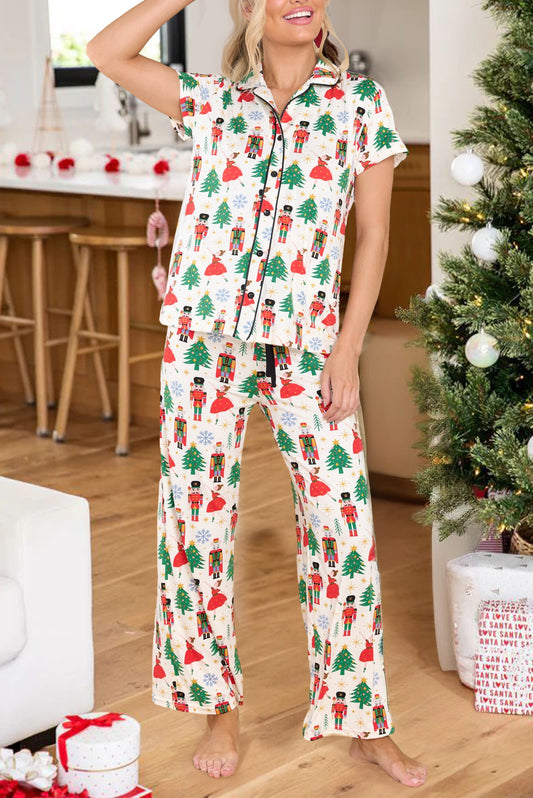 White Christmas Tree Nutcracker Shirt & Pants Pajama Set