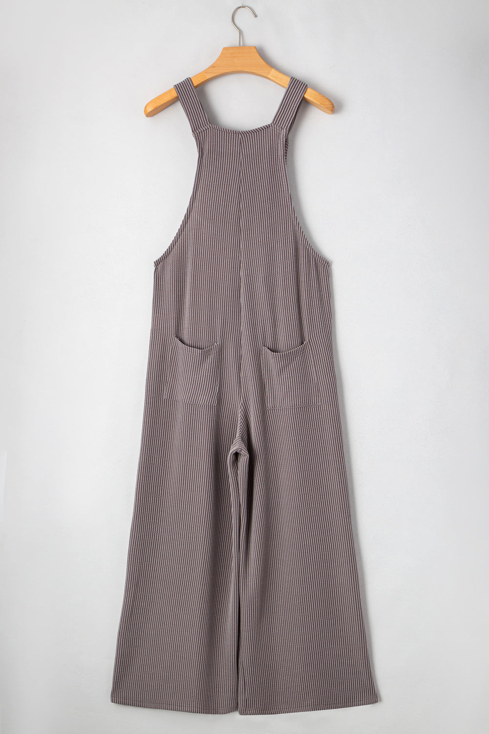 Philippine Gray Corded Solid Adjustable Straps Wide Leg Loose Jumpsuit