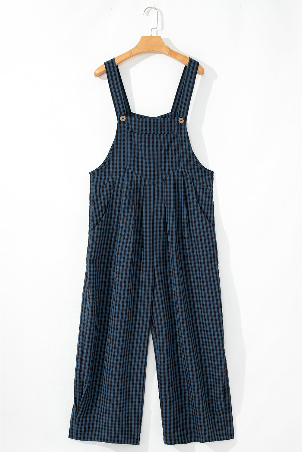 Sail Blue Plaid Print Buttoned Pocket High Waist Overall