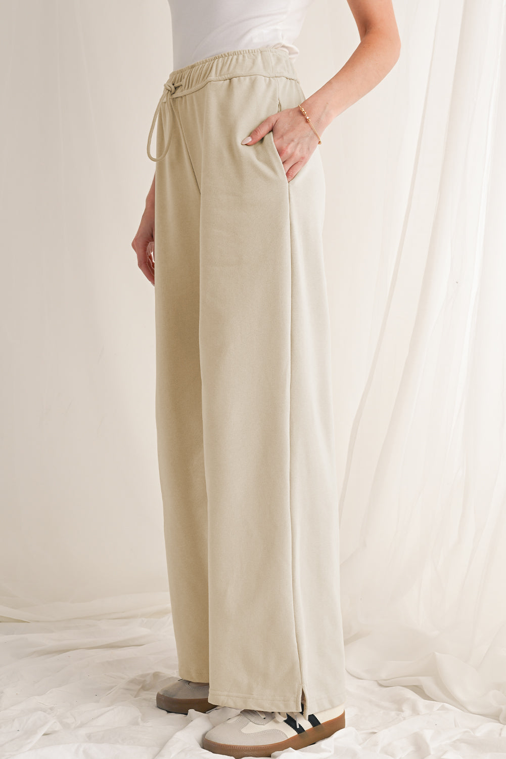 Apricot Solid Color Wide Leg Pants