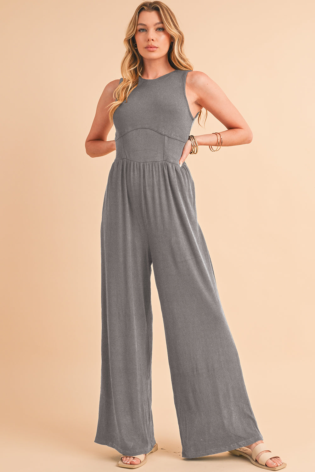 Black Sleeveless High Waist Wide Leg Jumpsuit