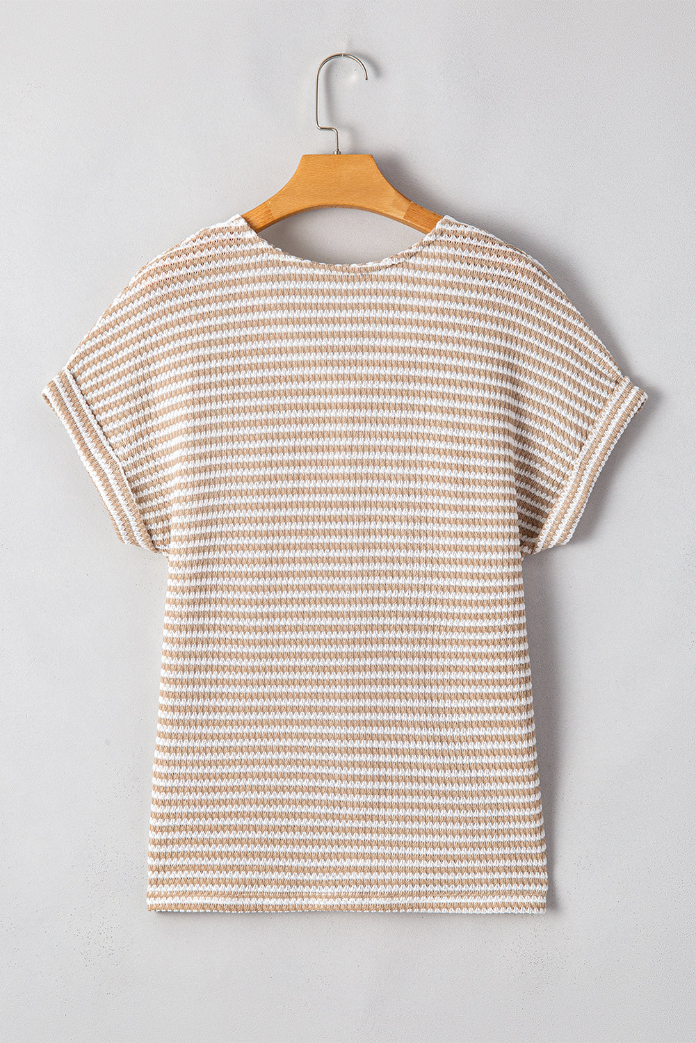 Khaki Striped Button Front V Neck Knitted Top