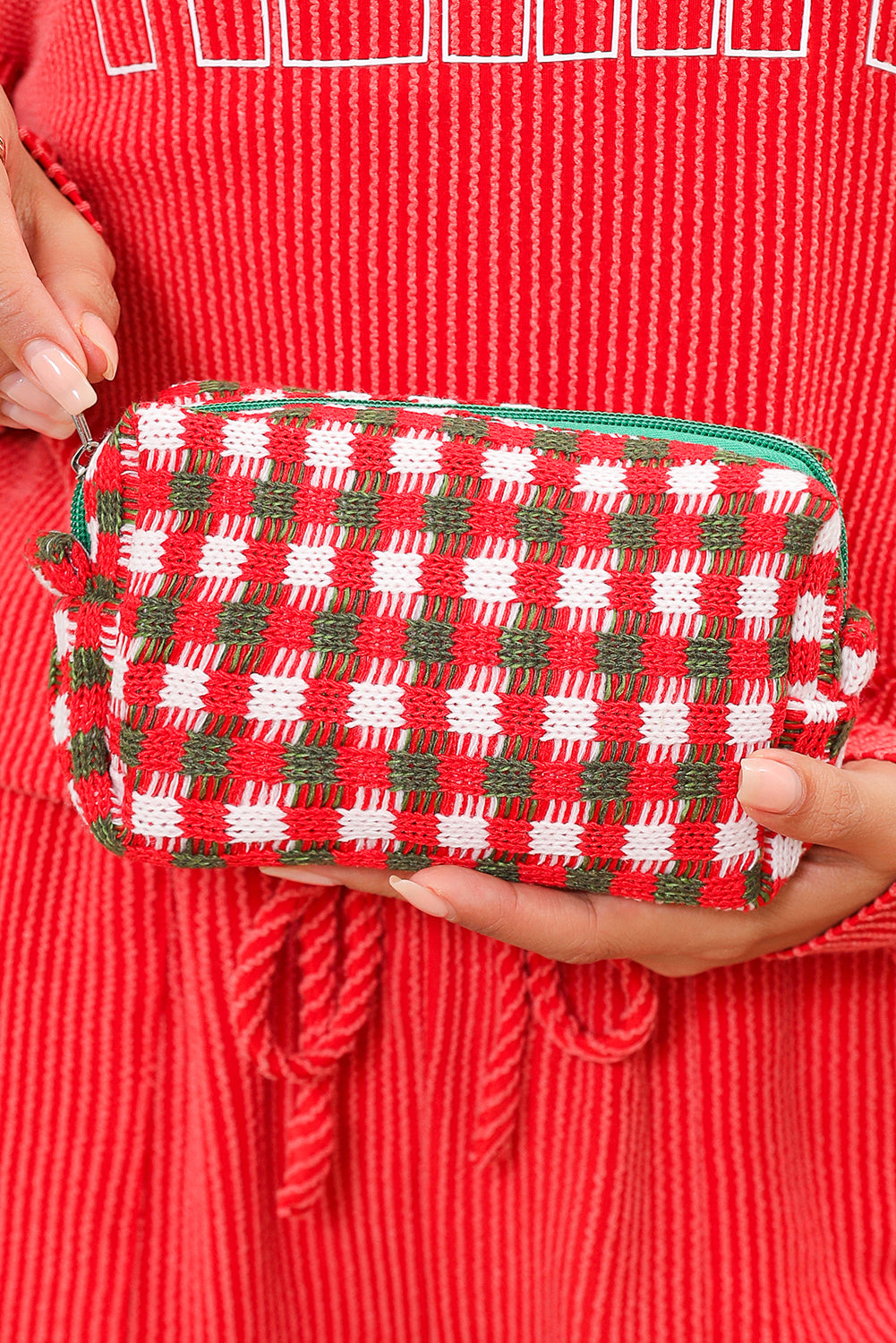 Racing Red Christmas Crochet Zipper Makeup Bag