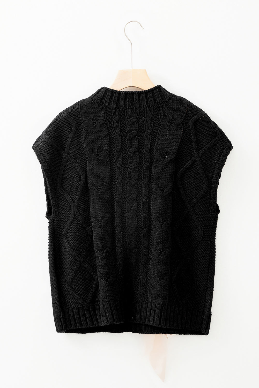 Black Satin Bowknot Cable Knit Top