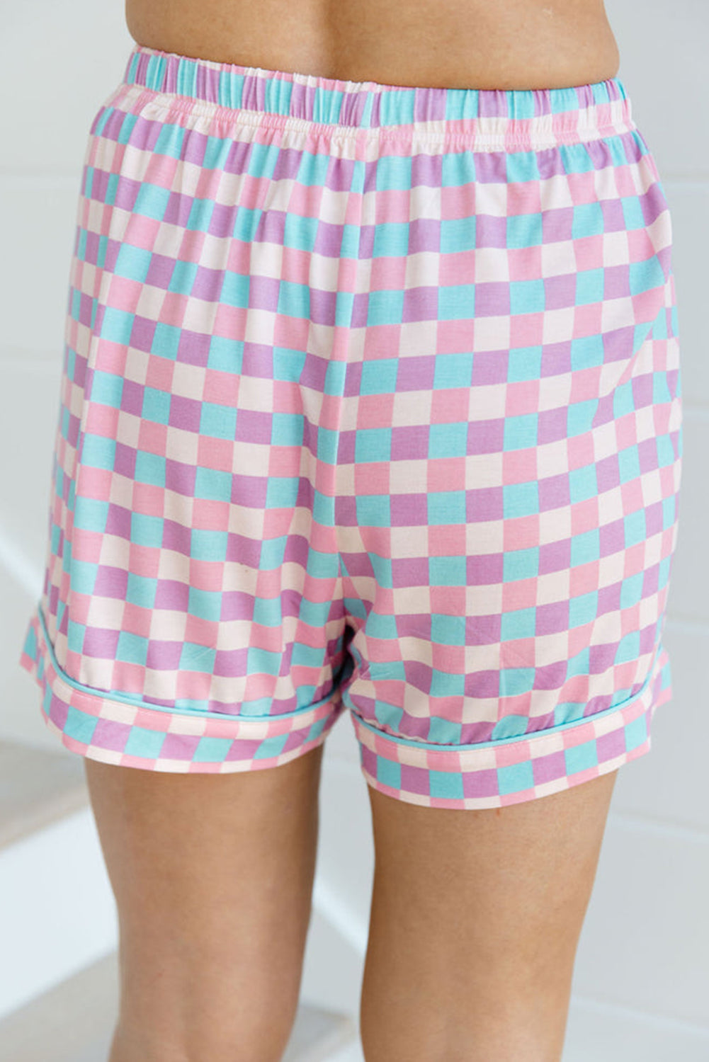 Purple Checkered Pattern Short Sleeve Pajama Set