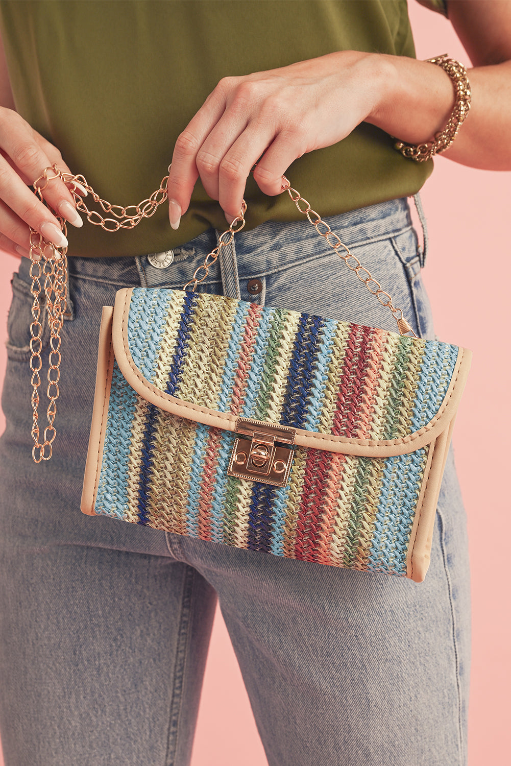 Iceland Blue Striped Crochet Flapped Single Shoulder Bag