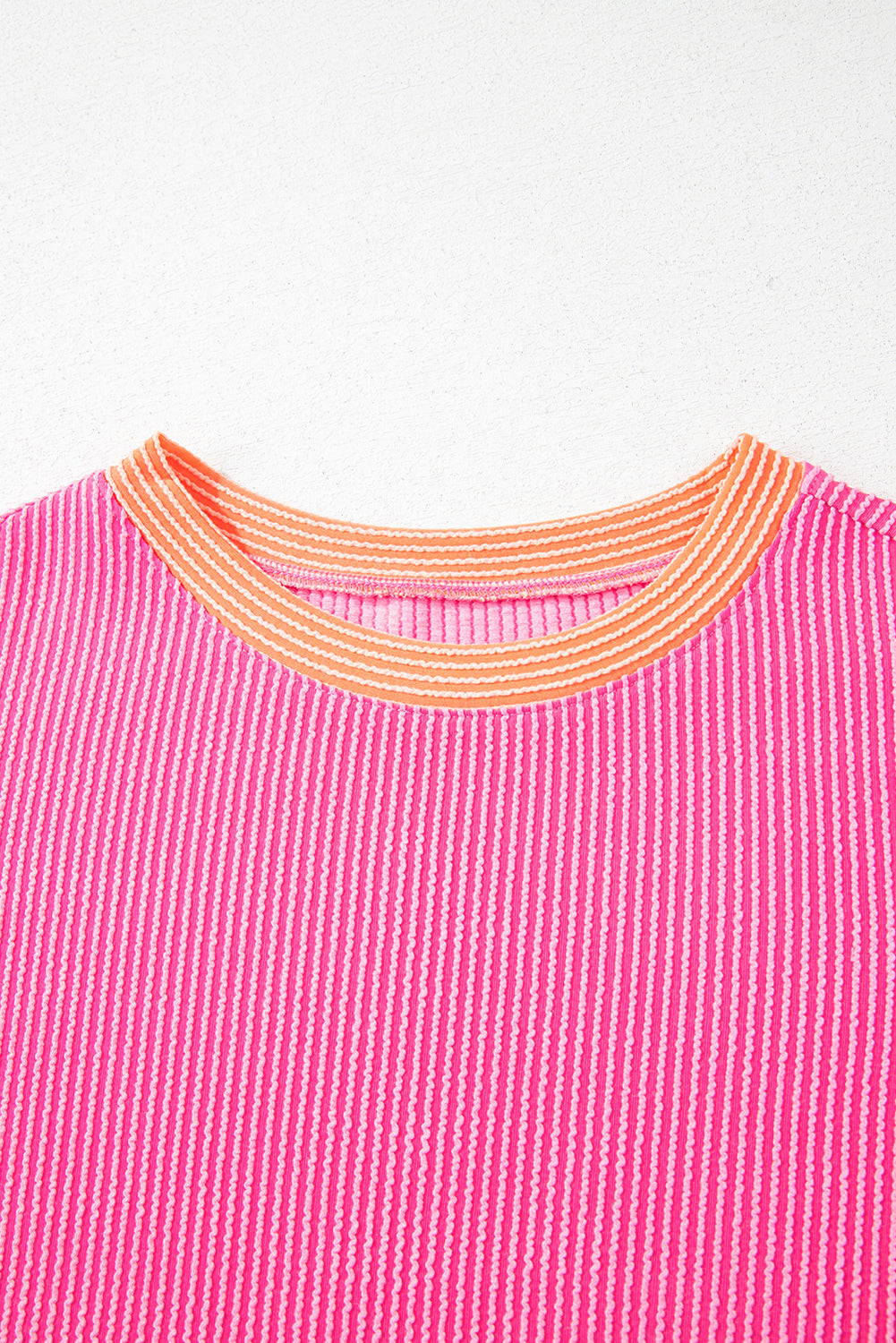 Rose Red Corded Colorblock Crewneck Tee