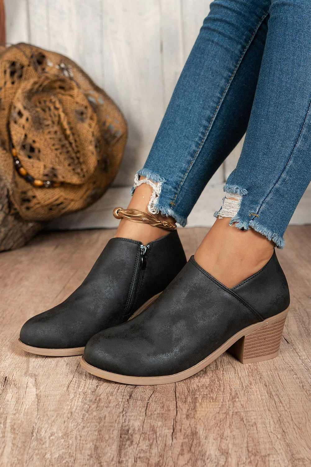 Coffee Suede Casual Ankle Boots