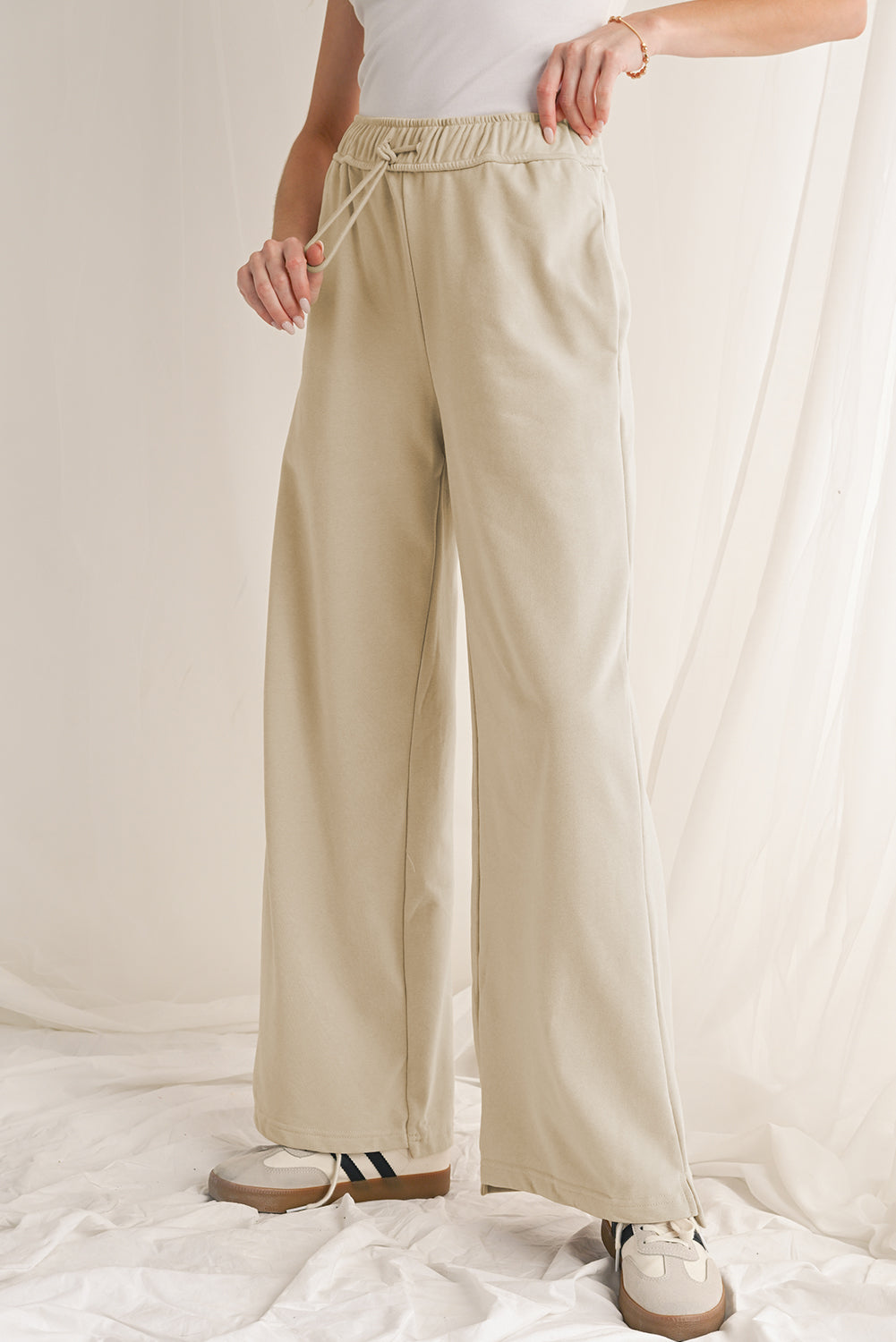 Apricot Solid Color Wide Leg Pants