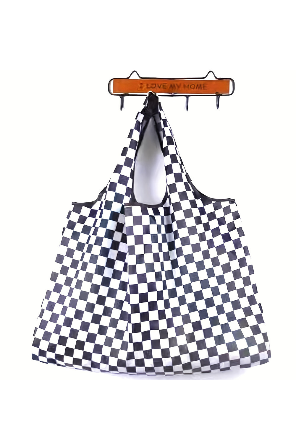 Black Checkered Print Large Capacity Canvas Shoulder Bag