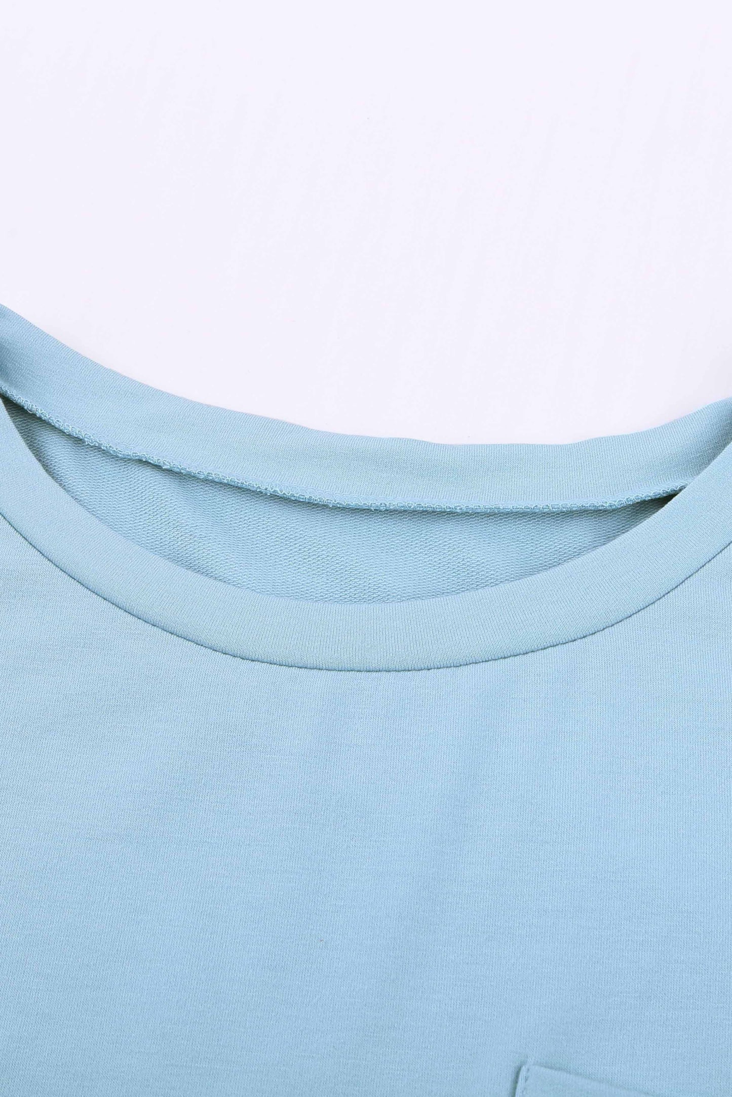 Light Blue Solid Color Short Sleeve Basic T Shirt with Patch Pocket