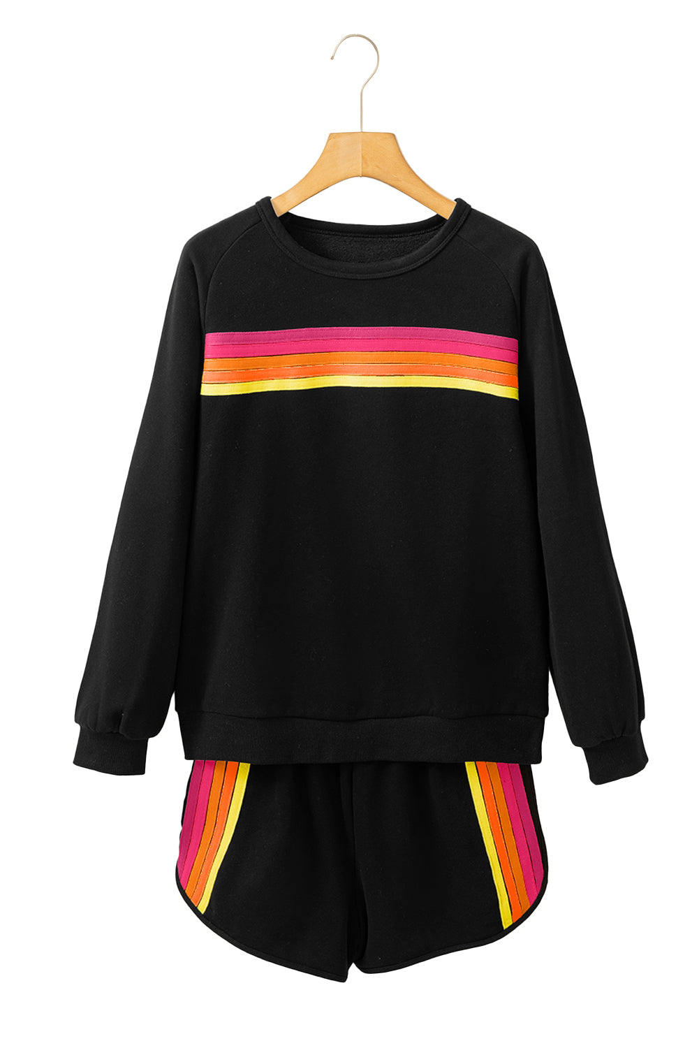 Beau Blue Colorful Striped Long Sleeve Pullover and Shorts Set