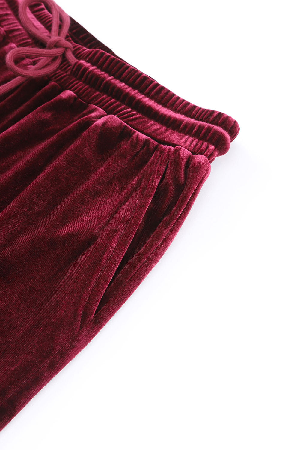 Red Solid Velvet Round Neck Top & Drawstring Pants Lounge Set