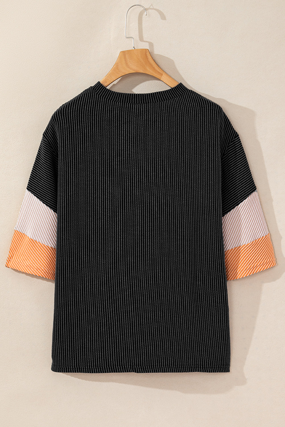 White Ribbed Colorblock Drop Sleeve Top