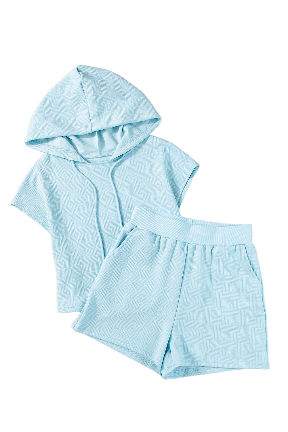 Meadow Mist Green Textured Cropped Hoodie and Shorts Set