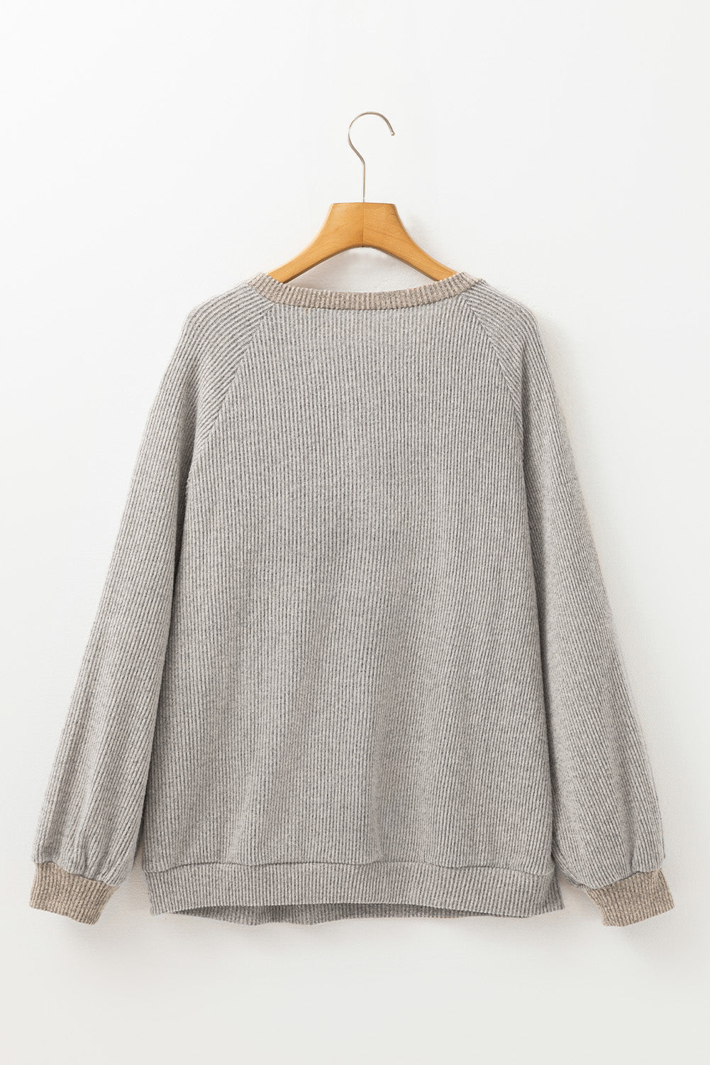 Light Grey Contrast Ribbed Loose Fit Henley Top