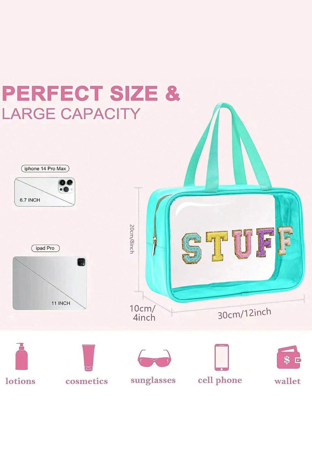 Light Blue STUFF Patch Clear Makeup Bag