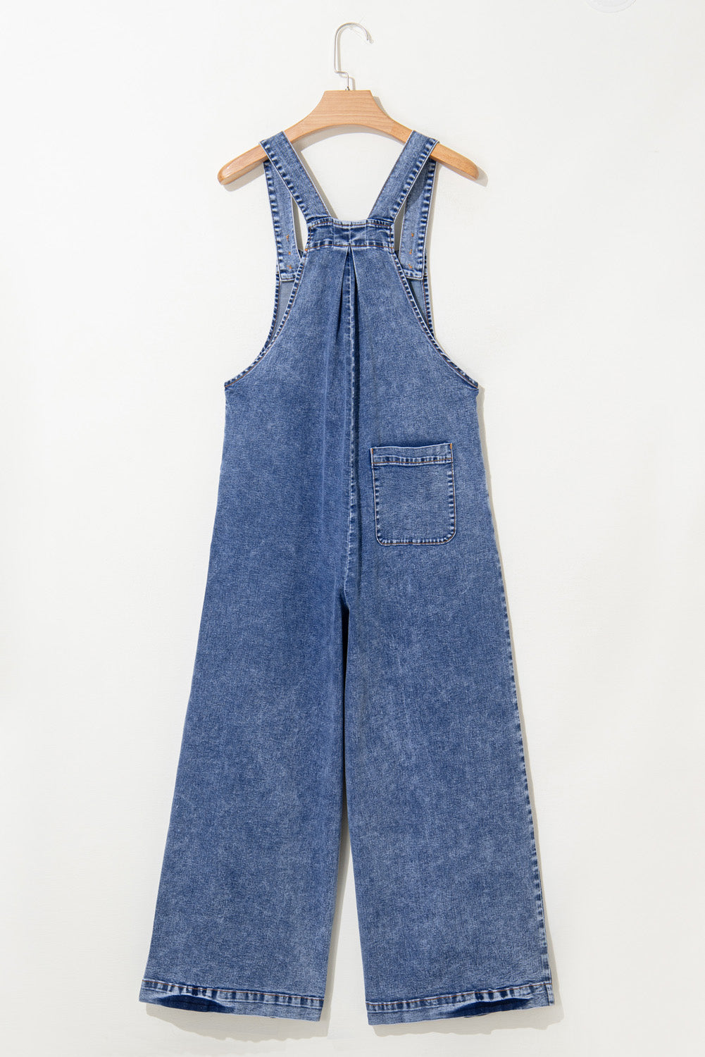 Light Blue Mineral Wash Button Straps Wide Leg Denim Overalls