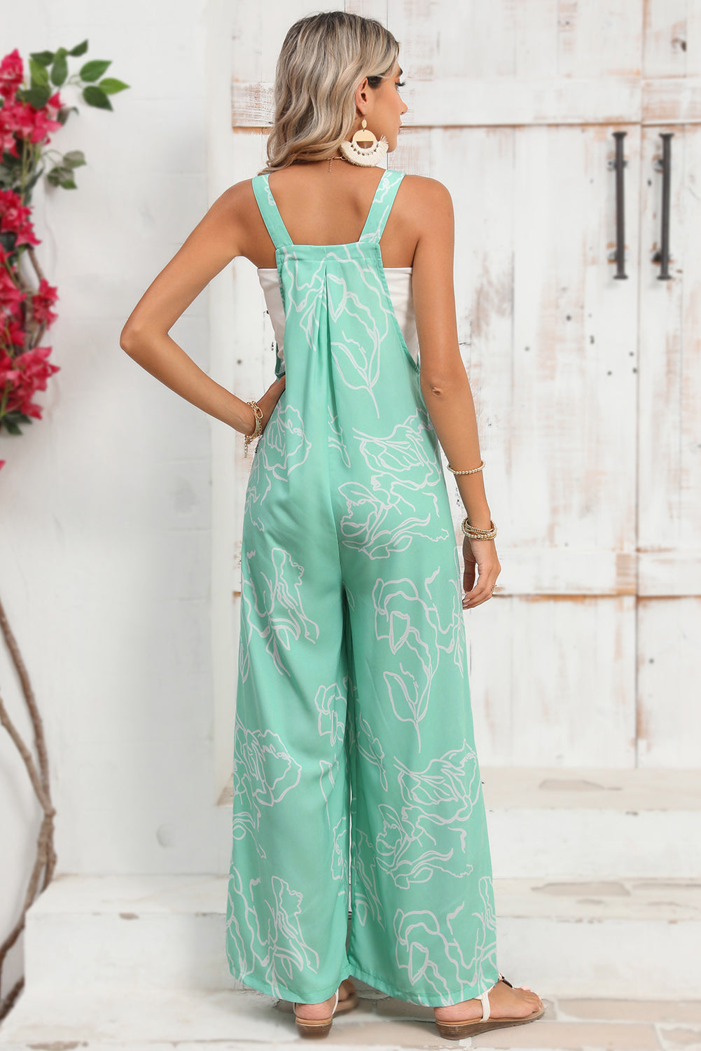 Moonlight Jade Abstract Print Wide Leg Bib Overall