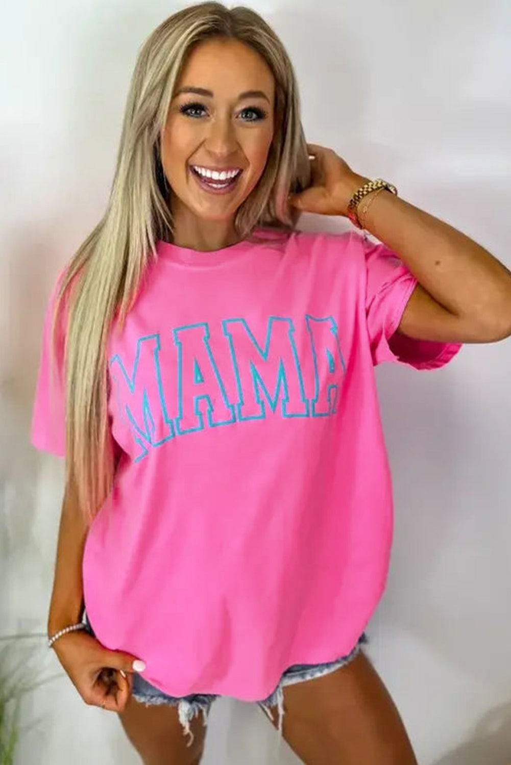 Bright Pink MAMA Letter Graphic T Shirt