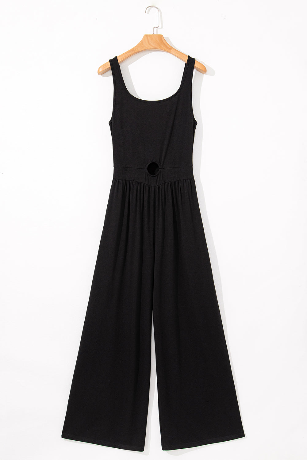 Black Solid Color Cutout Wide Leg Jumpsuit