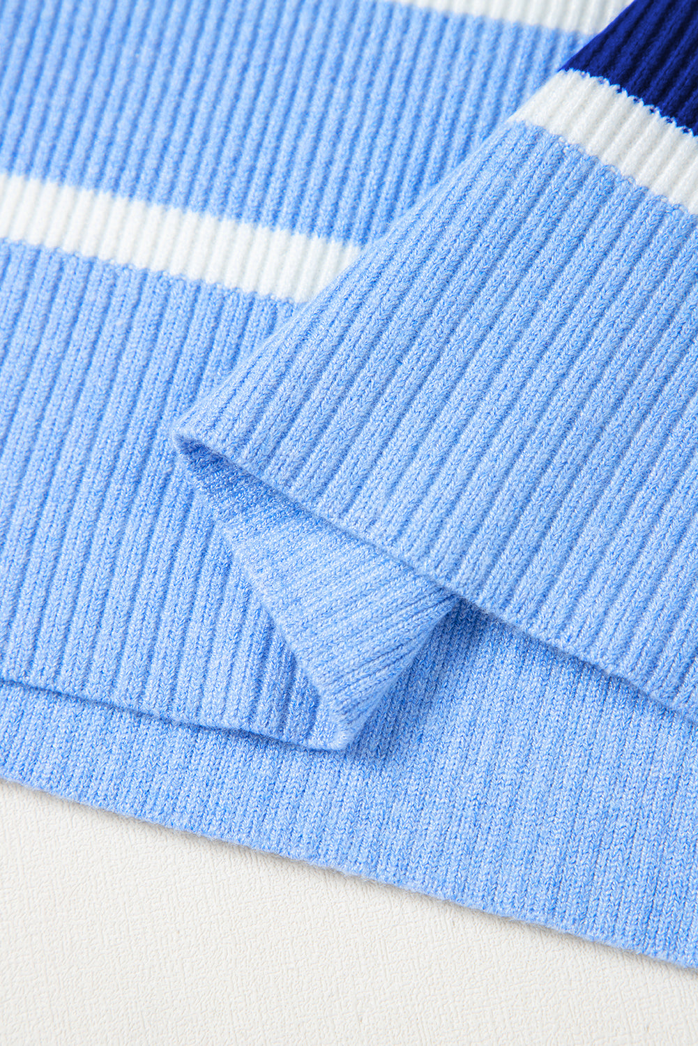 Sky Blue Stripe Quarter Zip Collar Knit Vest