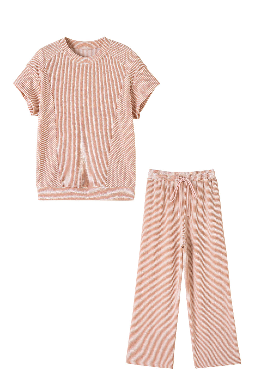 Wild Wind Solid Corded Short Sleeve T Shirt and Wide Leg Pants Set