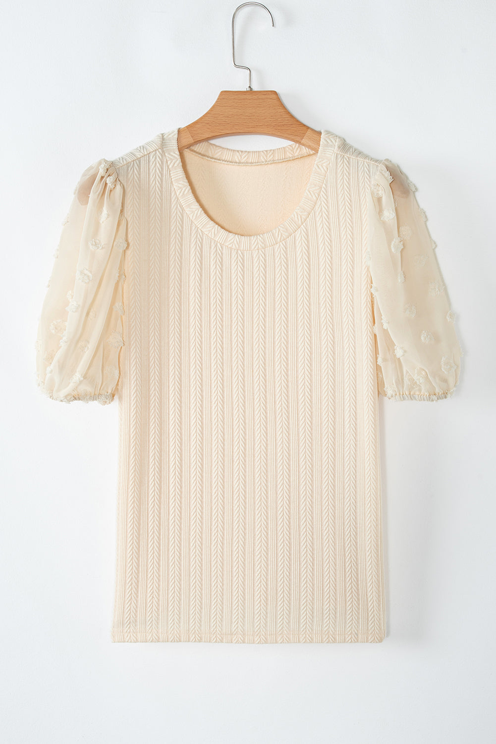 Apricot Swiss Dot Mesh Puff Sleeve Textured Top