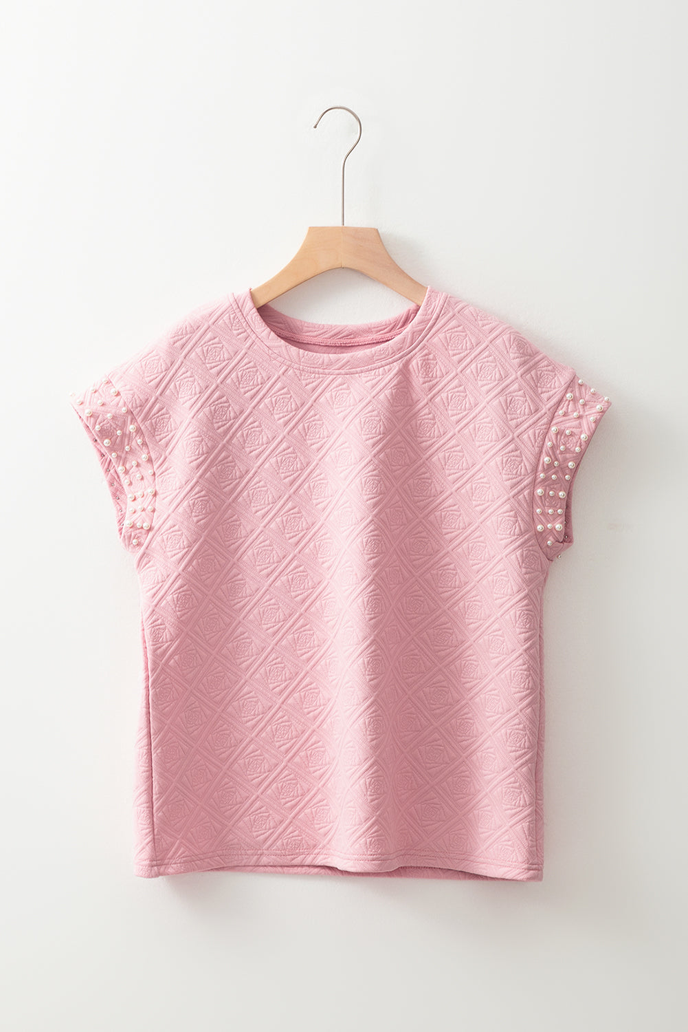 Light Pink Rose Floral Textured Pearl Beaded Top