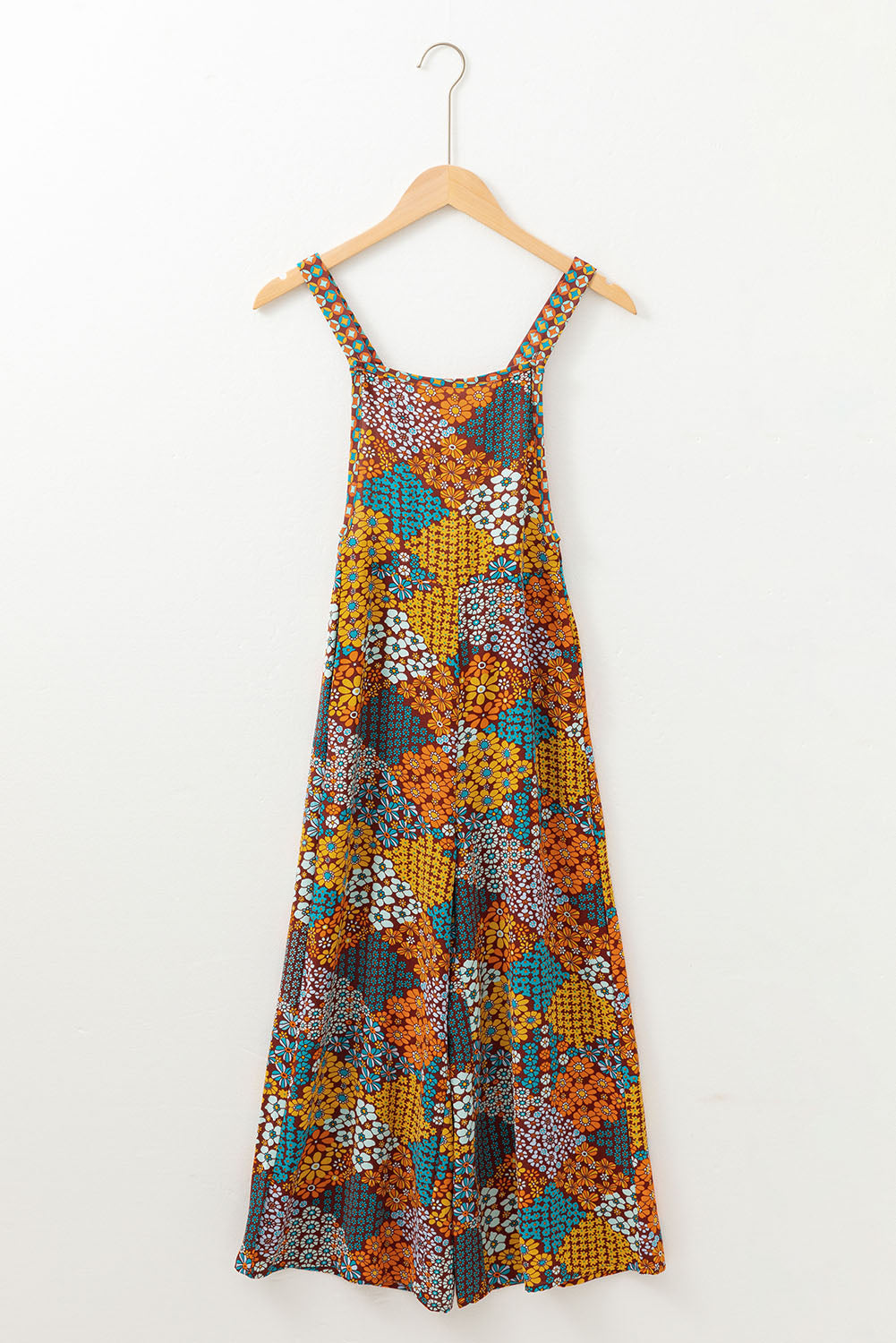 Multicolour Boho Floral Print Cropped Wide Leg Overalls