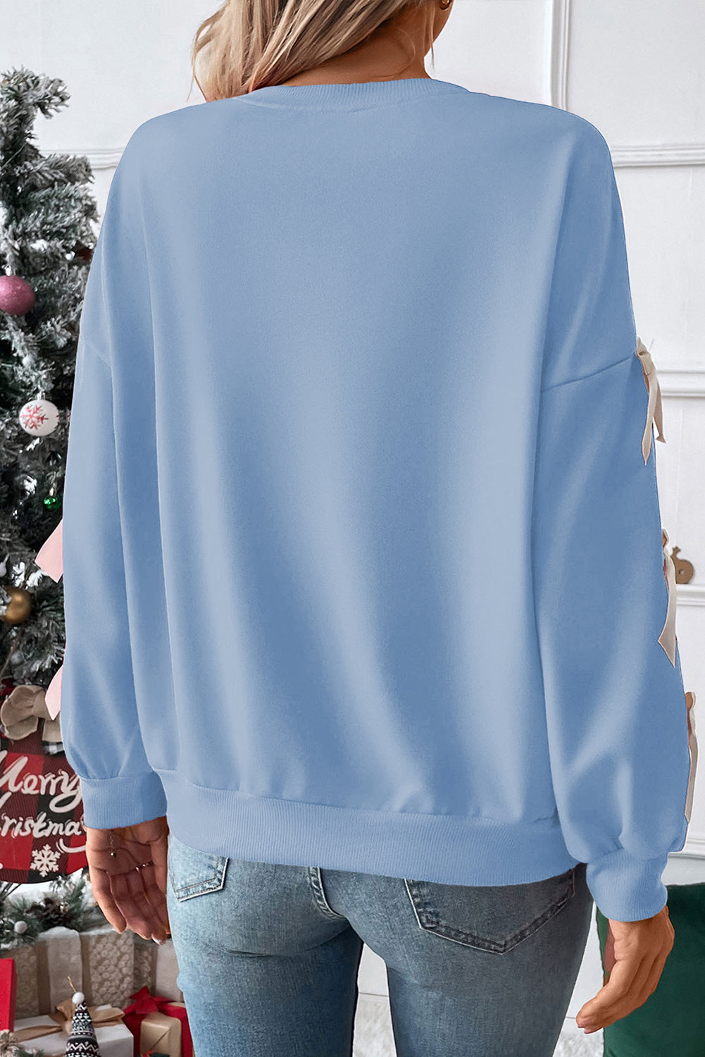 Myosotis Sweet Bowknot Round Neck Sweatshirt