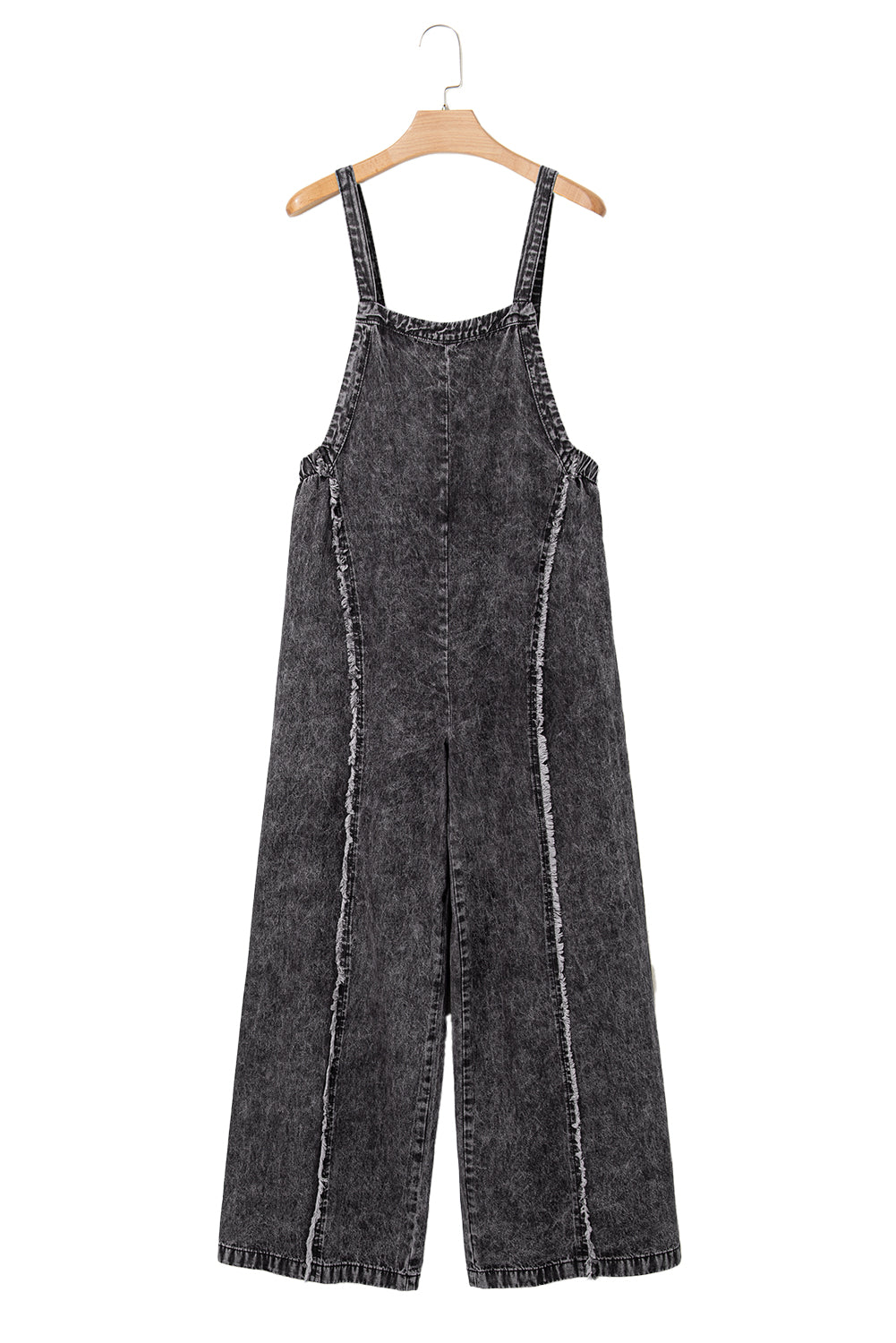 Dark Grey Light Wash Frayed Exposed Seam Wide Leg Denim Overalls