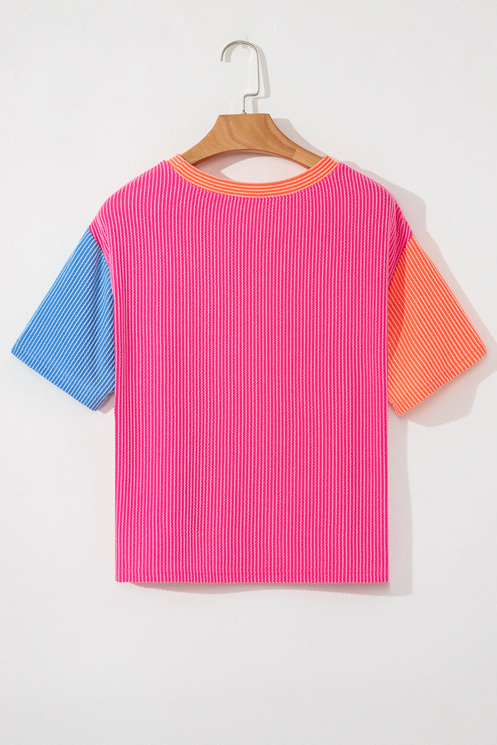 Rose Red Corded Colorblock Crewneck Tee