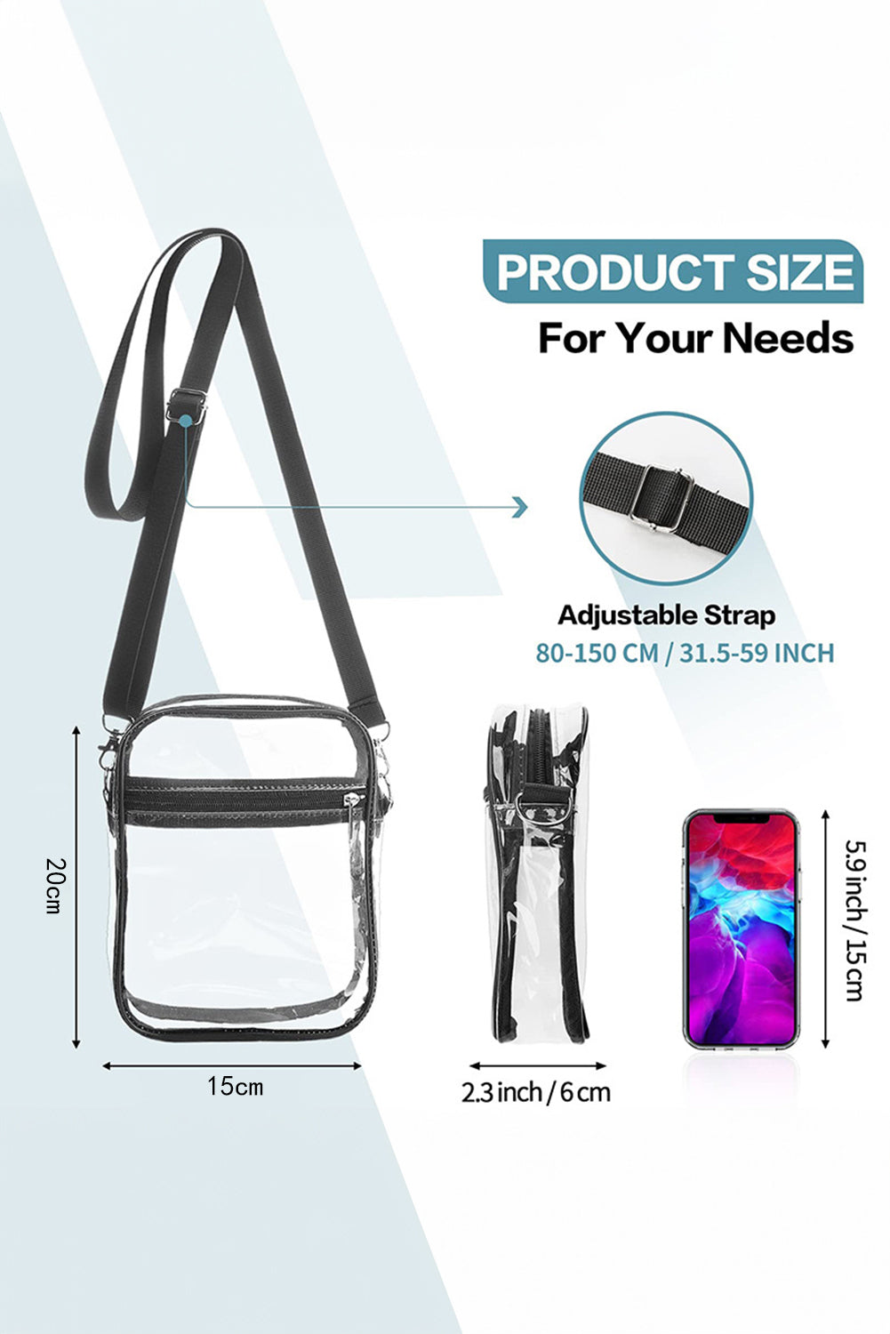 Black Transparent PVC Zipper Crossbody Bag