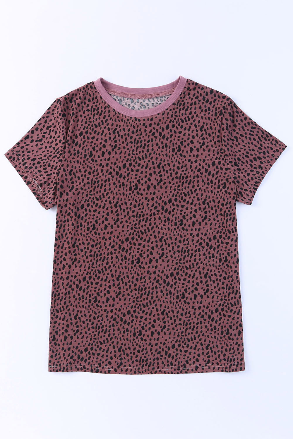 Red Cheetah Print Casual Short Sleeve Crew Neck T Shirt