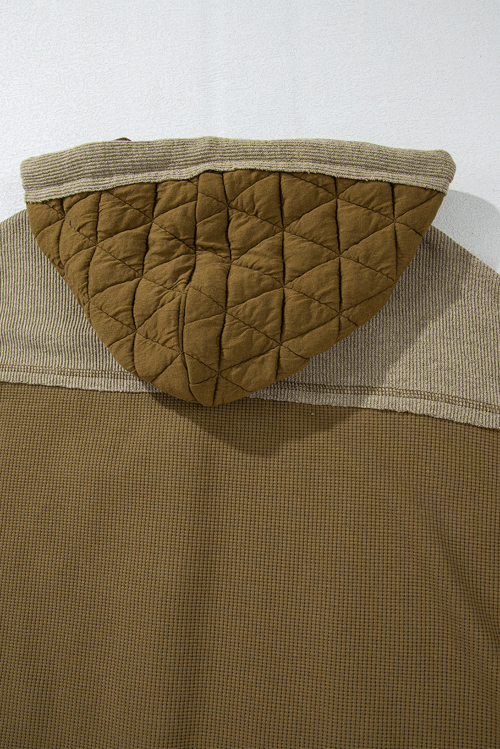 Beige Quilted Textured Patchwork Hooded Jacket