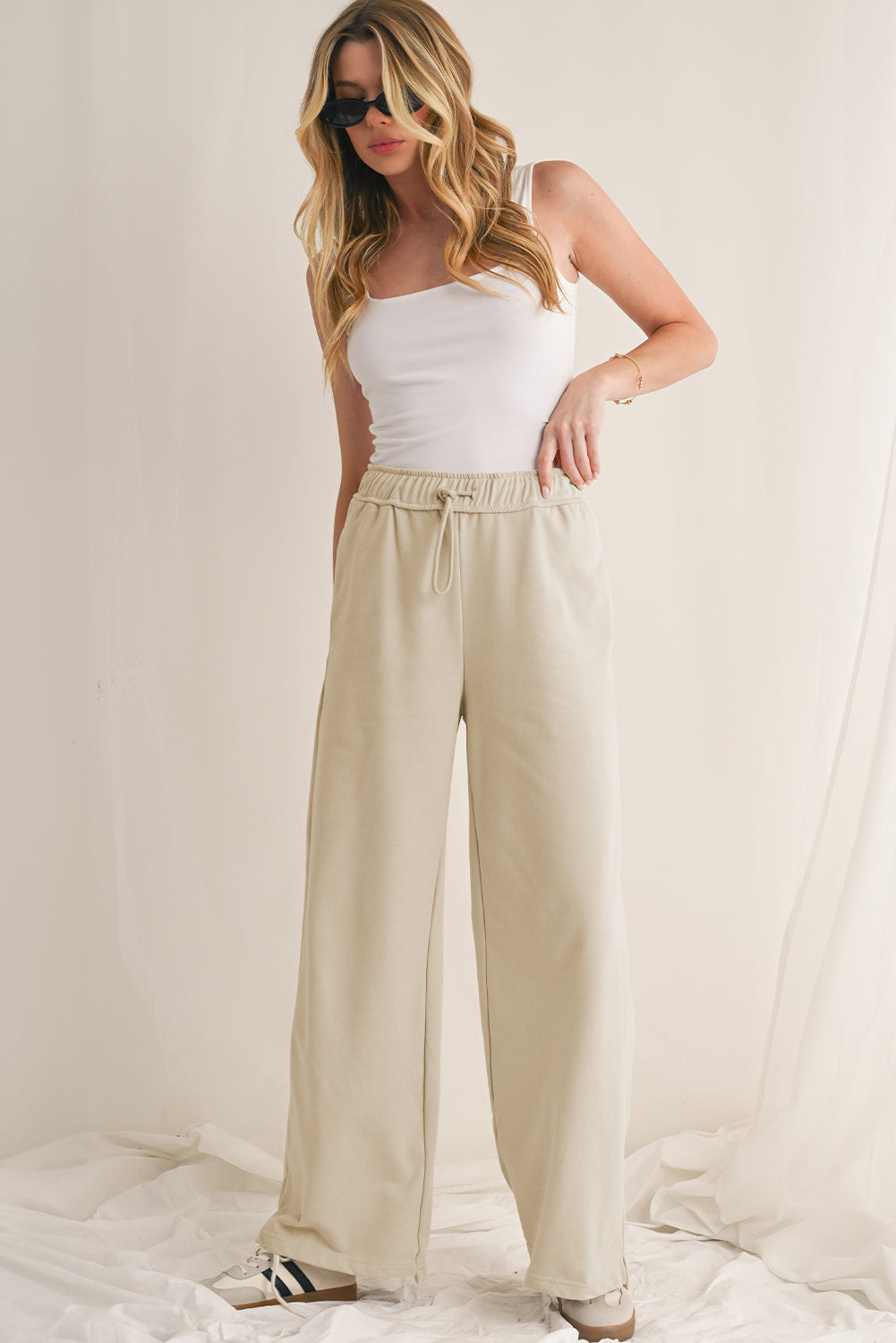 Apricot Solid Color Wide Leg Pants