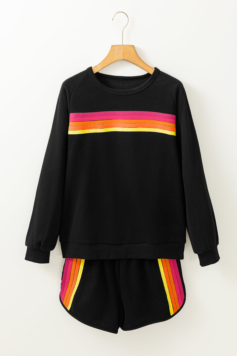 Beau Blue Colorful Striped Long Sleeve Pullover and Shorts Set