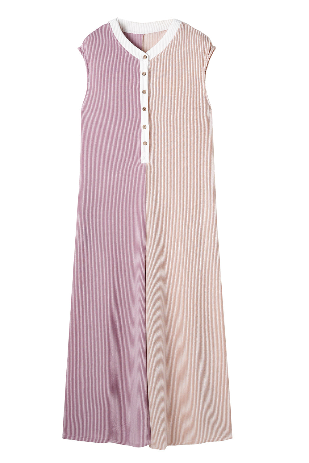 Parchment Color Block Corded Buttoned Super Wide Leg Jumpsuit