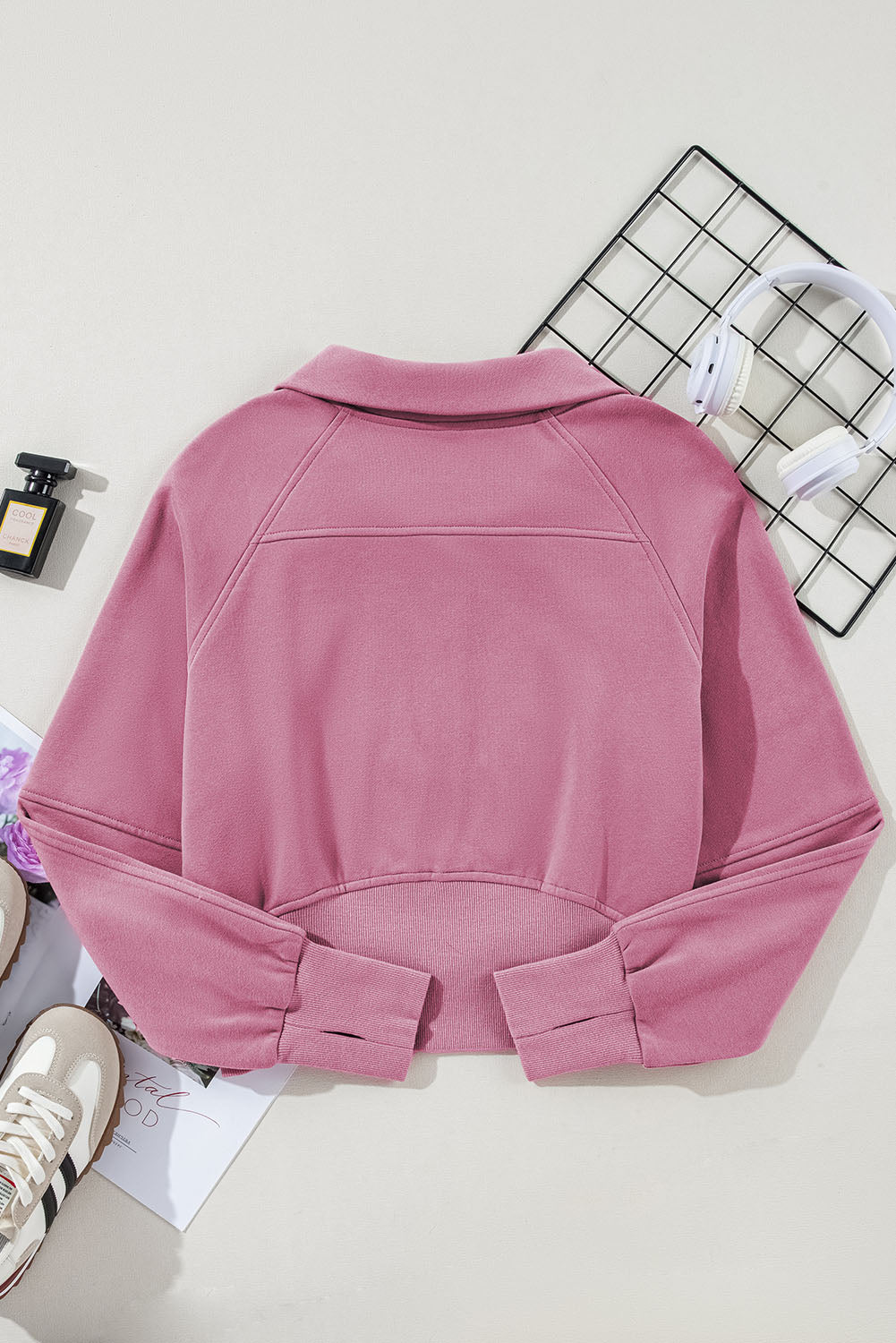 Phalaenopsis Fleece Lined Zip Up Stand Collar Thumbhole Sleeve Sweatshirt