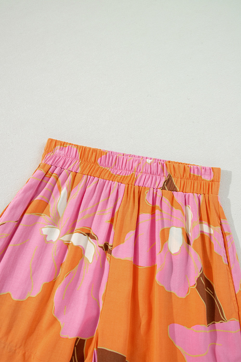 Russet Orange Floral Print Loose Shirt and Shorts Set