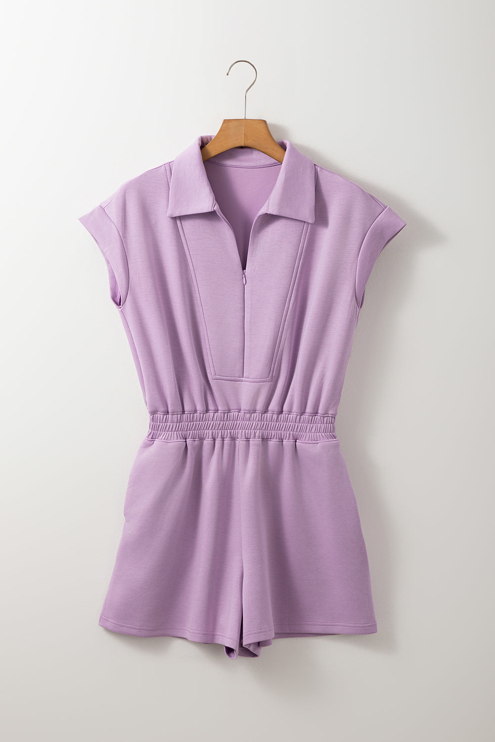 Orchid Bouquet Solid Color Cap Sleeve Zipper Romper